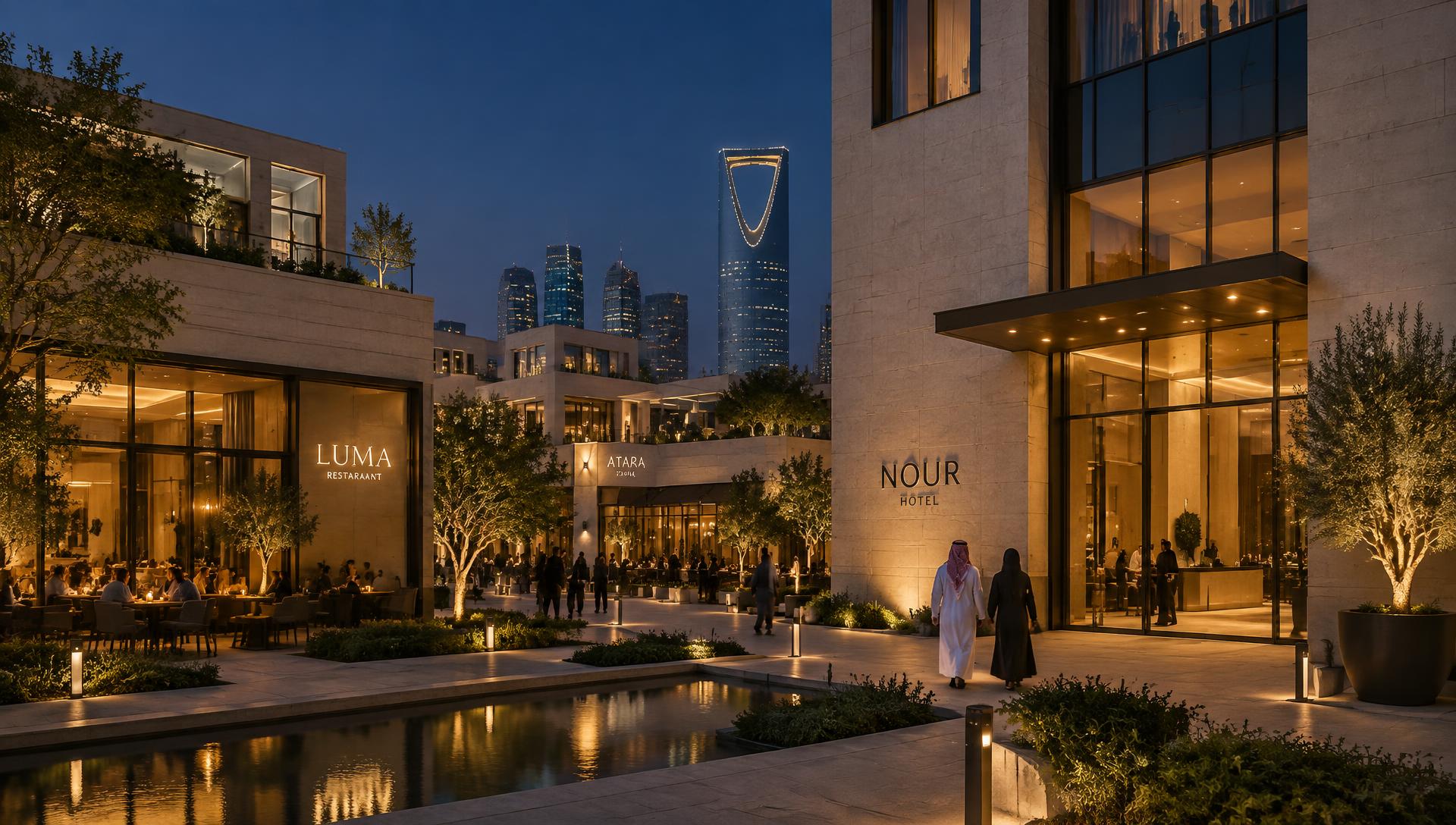 Hospitality district in Riyadh at dusk